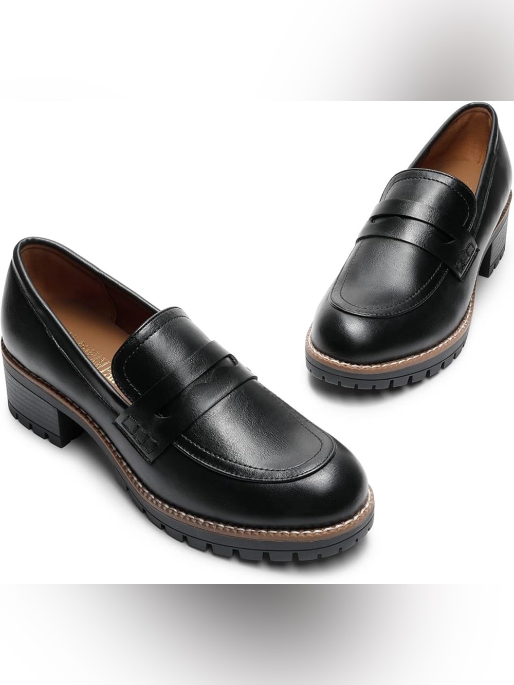 Sz 8.5 | DREAM PAIRS Chunky Black Business Casual Platform Penny Loafers